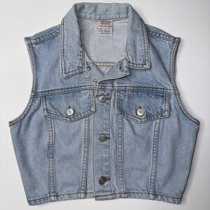 Vintage Bongo Crop Denim Vest Juniors M/Women's XS/S 90's USA Logo Cowboy Biker